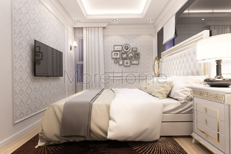Thiết kế nội thất phòng ngủ chung cư ấn tượng với phong cách tân cổ điển Mẫu nội thất chung cư tân cổ điển